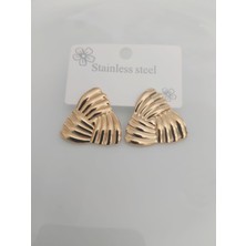 Devi Fashion Çelik Vintage Üçgen Gold Küpe