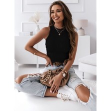 Ayko Moda Siyah kolsuz crop