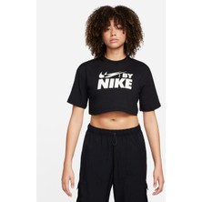 Nike Siyah Kadın Bisiklet Yaka T-Shirt FZ4635-010-W Nsw Crop Tee Gls Beden: M