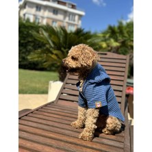 Salya Store Organik Pamuk Kumaş Köpek Bornozu Mavi