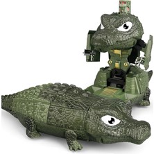 Elifeshop LED Işıklı Gerçekçi Sesli Dönüşebilir Crocodile Timsah Çarpıp Dönen Robot Oyuncak Yeşil Savaşçı