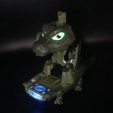 Elifeshop LED Işıklı Gerçekçi Sesli Dönüşebilir Crocodile Timsah Çarpıp Dönen Robot Oyuncak Yeşil Savaşçı