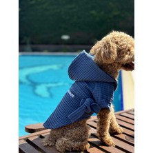 Salya Store Organik Pamuk Kumaş Köpek Bornozu Mavi