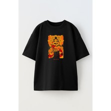 Nmg Tekstil Unisex Siyah Oversize Pamuk Uzun Burun Güneş Sun Baskılı Örme T-Shirt