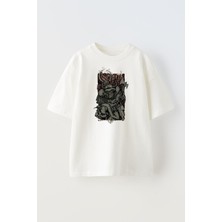 Nmg Tekstil Unisex Beyaz Oversize Pamuk Opeth Baltalı Poster Baskılı Örme T-Shirt
