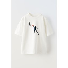 Nmg Tekstil Unisex Beyaz Oversize Pamuk Lady Basketball Baskılı Örme T-Shirt