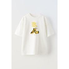 Nmg Tekstil Unisex Beyaz Oversize Pamuk Cash Rules Basket Ayakkabı Baskılı Örme T-Shirt