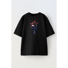Nmg Tekstil Unisex Siyah Oversize Pamuk Zed Lol Kahraman Baskılı Örme T-Shirt