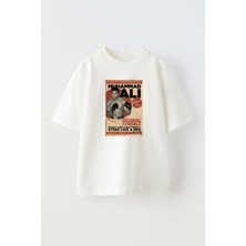Nmg Tekstil Unisex Beyaz Oversize Pamuk Muhammed Ali Dergi Kapağı Baskılı Örme T-Shirt