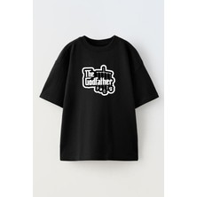 Nmg Tekstil Unisex Siyah Oversize Pamuk The Godfather Yazı Baskılı Örme T-Shirt
