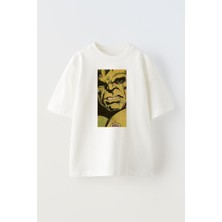 Nmg Tekstil Unisex Beyaz Oversize Pamuk Hulk Monster Poster Baskılı Örme T-Shirt