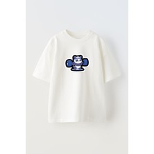 Nmg Tekstil Unisex Beyaz Oversize Pamuk Sporcu Panda Baskılı Örme T-Shirt