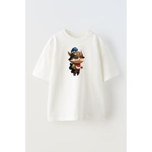 Nmg Tekstil Unisex Beyaz Oversize Pamuk Teemo Lol Baskılı Örme T-Shirt