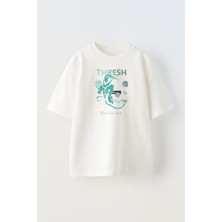 Nmg Tekstil Unisex Beyaz Oversize Pamuk Thresh Lol Baskılı Örme T-Shirt