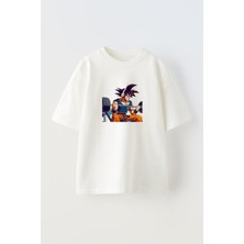 Nmg Tekstil Unisex Beyaz Oversize Pamuk Tekken Gym Anime Erkek Baskılı Örme T-Shirt