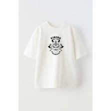 Nmg Tekstil Unisex Beyaz Oversize Pamuk Viking Valhalla Baskılı Örme T-Shirt