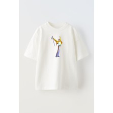 Nmg Tekstil Unisex Beyaz Oversize Pamuk Mikrofonlu Erkek Solist Baskılı Örme T-Shirt