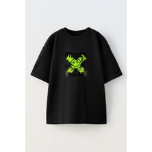 Nmg Tekstil Unisex Siyah Oversize Pamuk Street Rules Çarpı Baskılı Örme T-Shirt