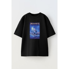 Nmg Tekstil Unisex Siyah Oversize Pamuk Megadeath Yeşil Işık Poster Baskılı Örme T-Shirt