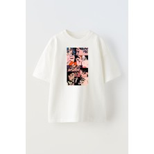 Nmg Tekstil Unisex Beyaz Oversize Pamuk Kare Makyaj Desenleri Baskılı Örme T-Shirt