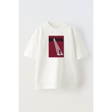 Nmg Tekstil Unisex Beyaz Oversize Pamuk Kitap Sahne Baskılı Örme T-Shirt
