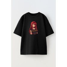 Nmg Tekstil Unisex Siyah Oversize Pamuk Pentakill Kız Lol Baskılı Örme T-Shirt
