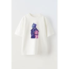 Nmg Tekstil Unisex Beyaz Oversize Pamuk Shen Çizim Baskılı Örme T-Shirt