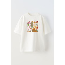Nmg Tekstil Unisex Beyaz Oversize Pamuk Italya Semboller Baskılı Örme T-Shirt