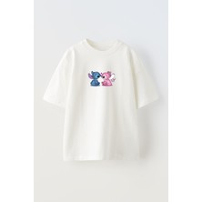 Nmg Tekstil Unisex Beyaz Oversize Pamuk Renkli Fare Yavru Baskılı Örme T-Shirt