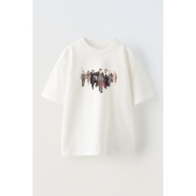 Nmg Tekstil Unisex Beyaz Oversize Pamuk Shelby Aile Poster Baskılı Örme T-Shirt