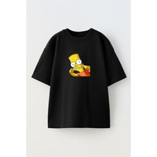 Nmg Tekstil Unisex Siyah Oversize Pamuk Erkek Çocuk Sipson Baskılı Örme T-Shirt