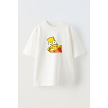 Nmg Tekstil Unisex Beyaz Oversize Pamuk Erkek Çocuk Sipson Baskılı Örme T-Shirt
