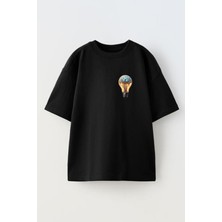 Nmg Tekstil Unisex Siyah Oversize Pamuk Ampül Beyin Baskılı Örme T-Shirt