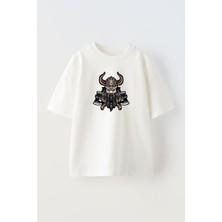 Nmg Tekstil Unisex Beyaz Oversize Pamuk Uzun Sakallı Viking Baskılı Örme T-Shirt