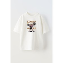 Nmg Tekstil Unisex Beyaz Oversize Pamuk Luffy Gym Baskılı Örme T-Shirt
