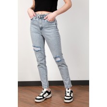 Kadın Lyc Lazer Kesim Skinny Jean Mavi Kar Yıkama - 536-1093