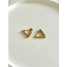 Demokan Kadın Küpe Zirkon Taş Üçgen Kararmaz Halka Küpe