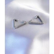 Demokan Kadın Küpe Zirkon Taş Üçgen Kararmaz Halka Küpe