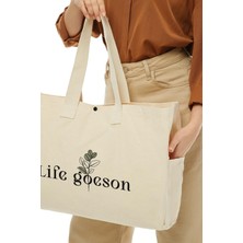 Çınar Bez Çanta Kanvas Life Goeson Baskılı Büyük Boy Çanta