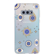 Printify Samsung Galaxy S10E ile Uyumlu 1mm Slim Fit Nazar Boncuğu 5 Baskılı Şeffaf Silikon Kılıf