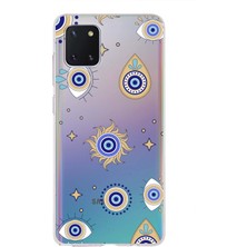 Printify Samsung Galaxy Note 10 ile Uyumlu 1mm Slim Fit Nazar Boncuğu 5 Baskılı Şeffaf Silikon Kılıf