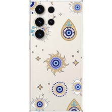 Printify Samsung Galaxy S23 Ultra ile Uyumlu 1mm Slim Fit Nazar Boncuğu 5 Baskılı Şeffaf Silikon Kılıf