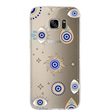 Printify Samsung Galaxy S7 ile Uyumlu 1mm Slim Fit Nazar Boncuğu 5 Baskılı Şeffaf Silikon Kılıf