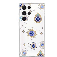 Printify Samsung Galaxy S22 Ultra ile Uyumlu 1mm Slim Fit Nazar Boncuğu 5 Baskılı Şeffaf Silikon Kılıf