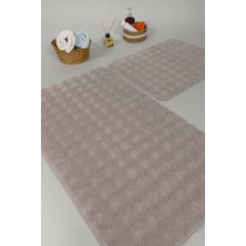 My Evilla Modern Bubble Yıkanabilir Kaymaz Peluş Banyo Paspası Halısı 2'li Klozet Takımı 60X100-50X60CM Bej