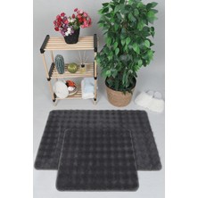 My Evilla Modern Bubble Yıkanabilir Kaymaz Peluş Banyo Paspası Halısı 2li Klozet Takımı 60X100-50X60CM Antrasit