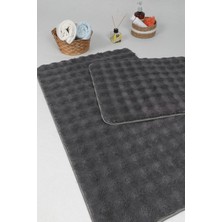 My Evilla Modern Bubble Yıkanabilir Kaymaz Peluş Banyo Paspası Halısı 2li Klozet Takımı 60X100-50X60CM Antrasit