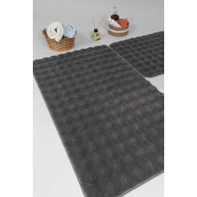 My Evilla Modern Bubble Yıkanabilir Kaymaz Peluş Banyo Paspası Halısı 2li Klozet Takımı 60X100-50X60CM Antrasit