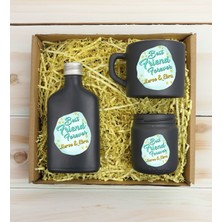 Bk Gift Kişiye Özel Isimli Dtf Best Friend Temalı Antrasit Kahve Fincanı & Kolonya & Mum Hediye Seti-2, Arkadaşa Hediye, Doğum Günü Hediyesi
