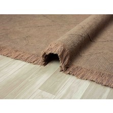 Carpetrium Home Antique Mnc Light Brown - Dört Tarafı Saçaklı Pamuklu Yıkanabilir Kilim